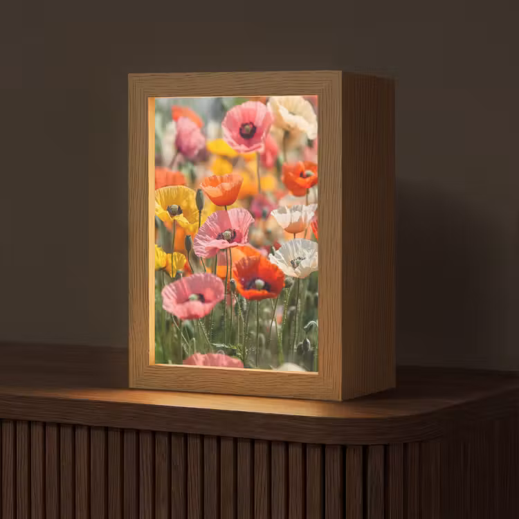 Bloemenveld - Klaprozen - Kleurrijk Light Box met kabel (Tafellamp) klein -z3d_website