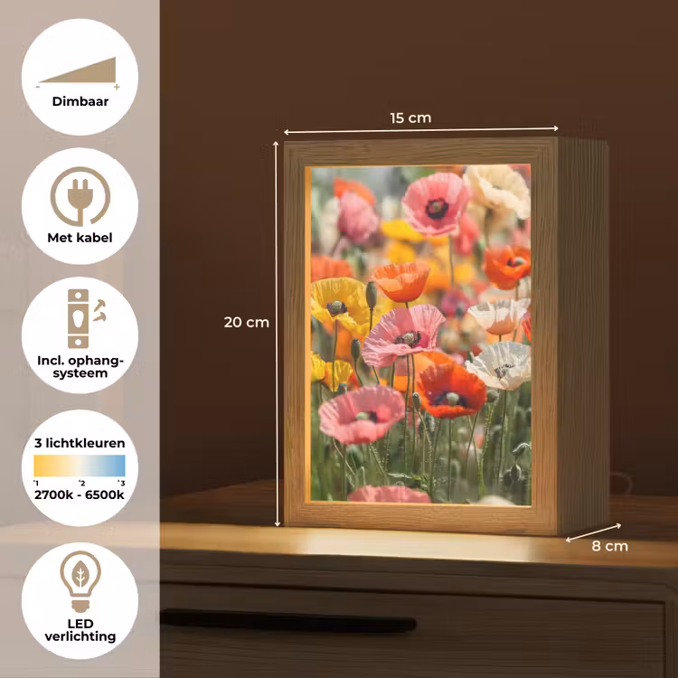 Bloemenveld - Klaprozen - Kleurrijk Light Box met kabel (Tafellamp) klein -USP_NL