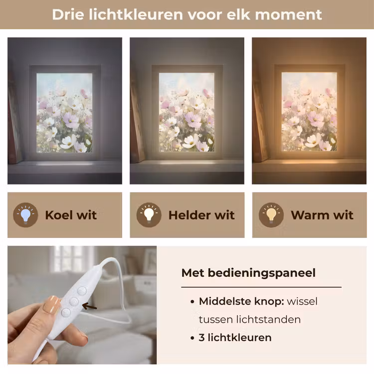 Bloemenveld - Lichte tinten - Geschilderd Light Box met kabel (Tafellamp) klein -USP_lichtkleurNL