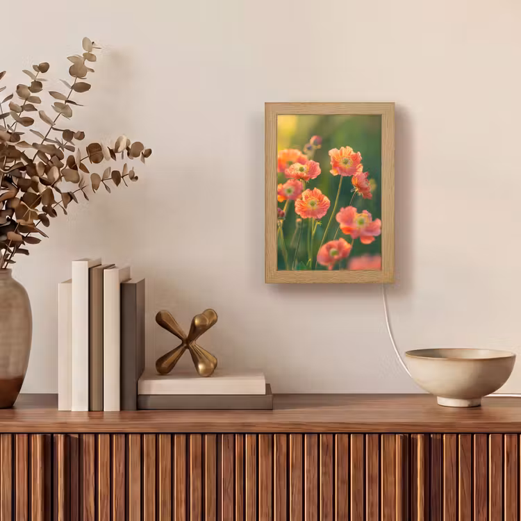 Bloemenveld - Zonnestralen - Oranje Light Box met kabel (Tafellamp) klein -sfeer2