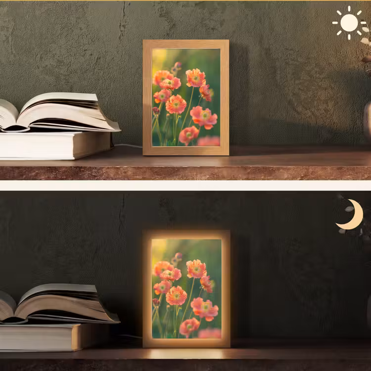 Bloemenveld - Zonnestralen - Oranje Light Box met kabel (Tafellamp) klein -sfeer3