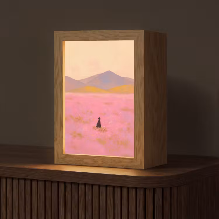 Bloemenweide - Heuvels - Silhouet - Roze Light Box met kabel (Tafellamp) klein -z3d_website