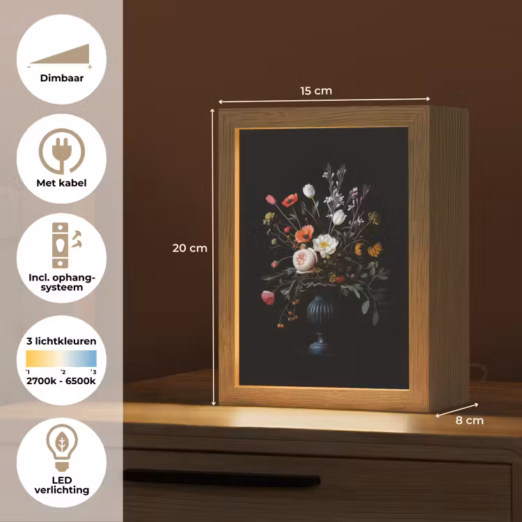 Bloemstuk - Vaas - Zwart Light Box met kabel (Tafellamp) klein -USP_NL