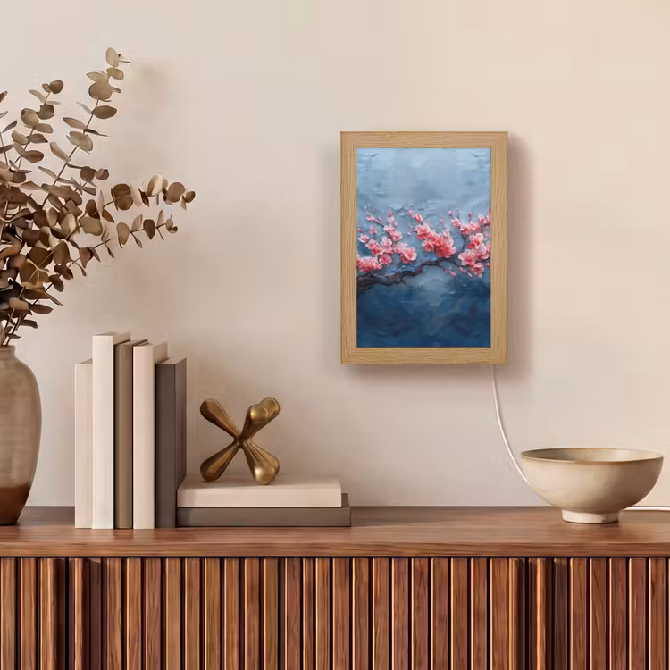 Bloesem - Bloem - Roze - Tak Light Box met kabel (Tafellamp) klein -sfeer2