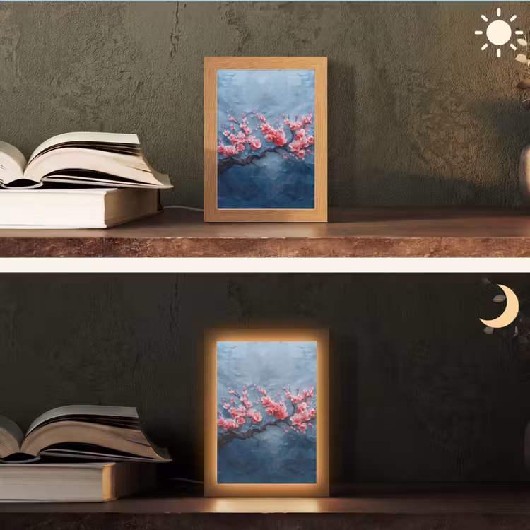 Bloesem - Bloem - Roze - Tak Light Box met kabel (Tafellamp) klein -sfeer3
