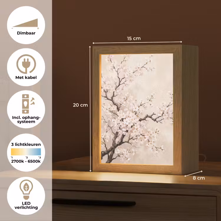 Bloesem - Illustratie - Taupe Light Box met kabel (Tafellamp) klein -USP_NL
