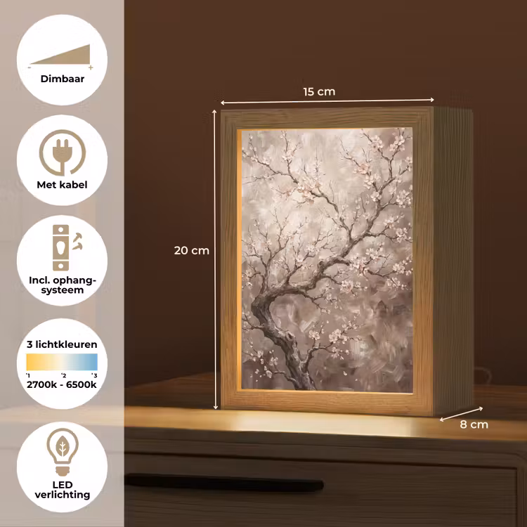 Bloesem - Takken - Schilderij - Beige - Serene Light Box met kabel (Tafellamp) klein -USP_NL
