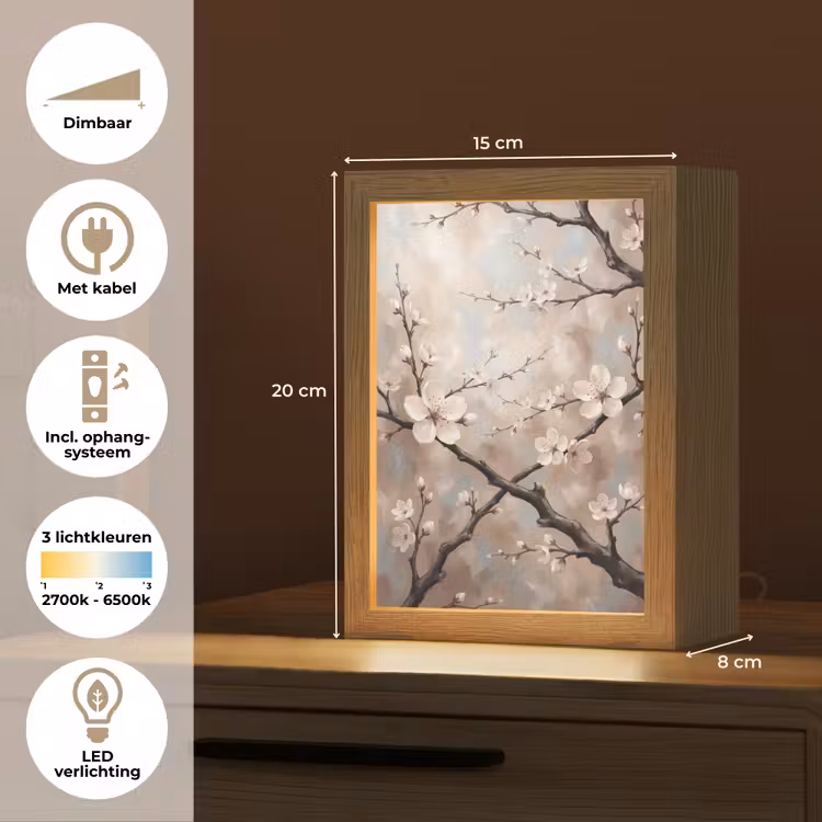 Bloesem - Takken - Schilderij - Beige - Serene Light Box met kabel (Tafellamp) klein -USP_NL
