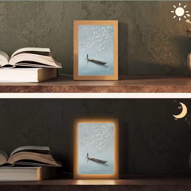 Bloesems - Minimalistisch - Wateroppervlak - Boot Light Box met kabel (Tafellamp) klein -sfeer3