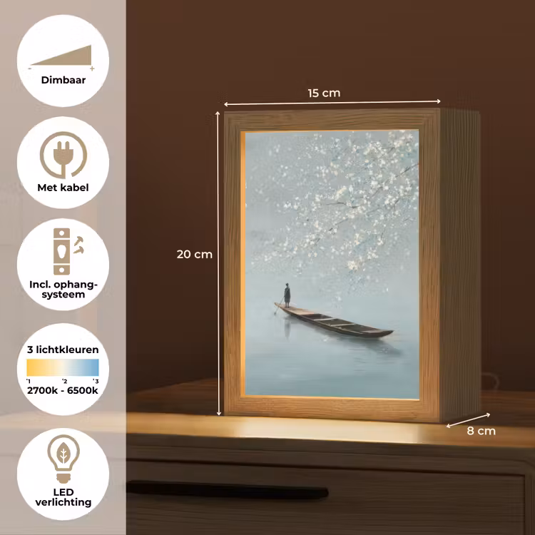 Bloesems - Minimalistisch - Wateroppervlak - Boot Light Box met kabel (Tafellamp) klein -USP_NL