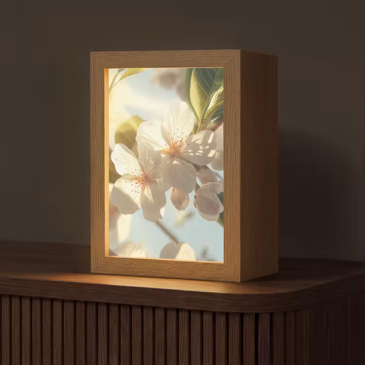 Bloesems - Wit - Zonnestralen - Bloemblaadjes Light Box met kabel (Tafellamp) klein -z3d_website
