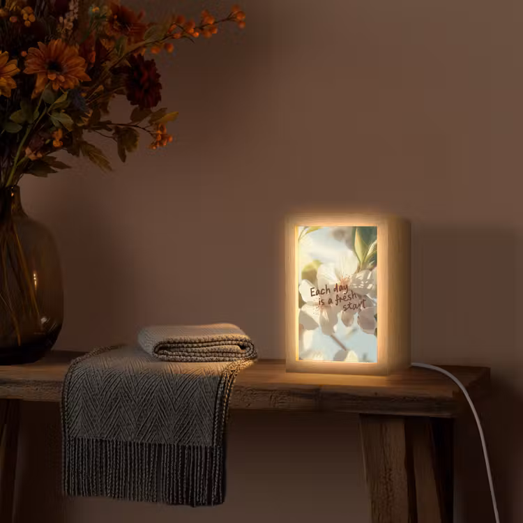 Bloesems - Zonlicht - Quote - Wit Light Box met kabel (Tafellamp) klein -sfeer4