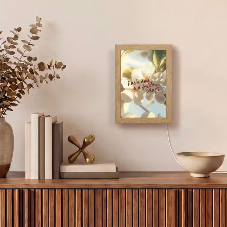 Bloesems - Zonlicht - Quote - Wit Light Box met kabel (Tafellamp) klein -sfeer2