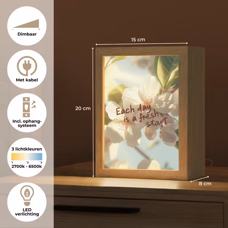 Bloesems - Zonlicht - Quote - Wit Light Box met kabel (Tafellamp) klein -USP_NL