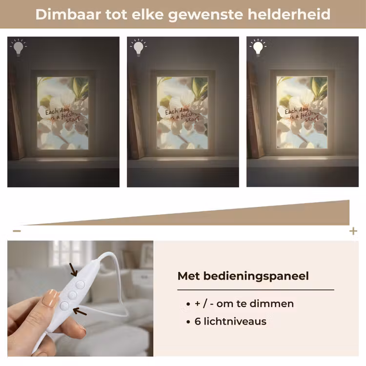 Bloesems - Zonlicht - Quote - Wit Light Box met kabel (Tafellamp) klein -USP_dimbaarNL