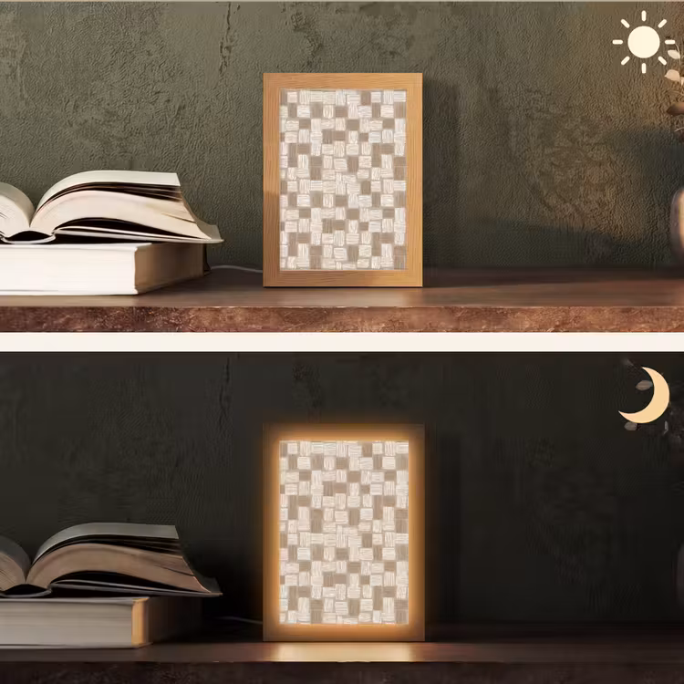 Blok - Patroon - Bruin Light Box met kabel (Tafellamp) klein 925 -sfeer3