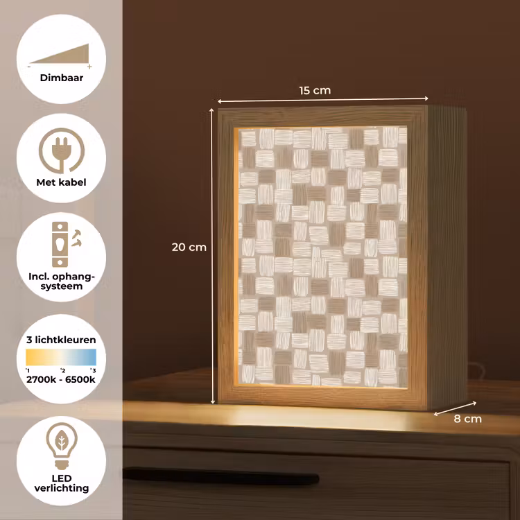 Blok - Patroon - Bruin Light Box met kabel (Tafellamp) klein 925 -USP_NL