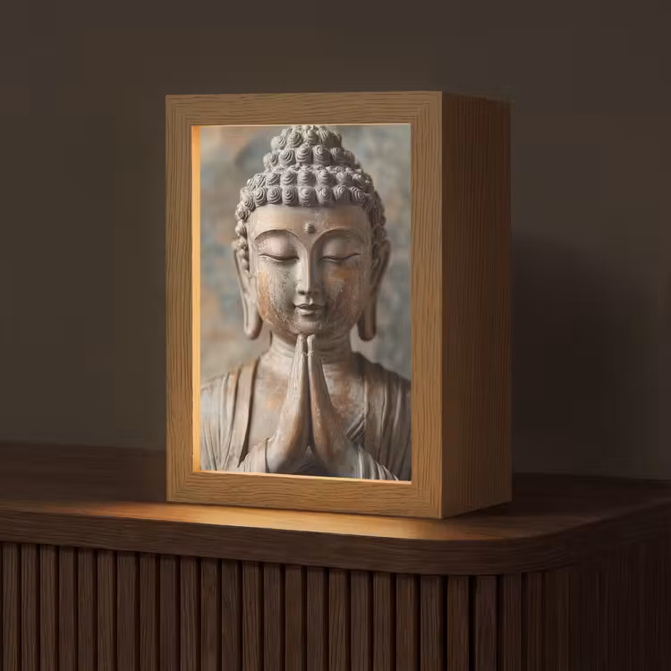 Boedha - Beeld - Bruin - Rust Light Box met kabel (Tafellamp) klein -z3d_website