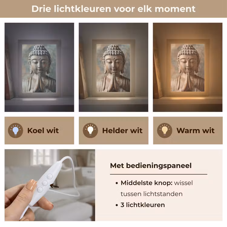 Boedha - Beeld - Bruin - Rust Light Box met kabel (Tafellamp) klein -USP_lichtkleurNL