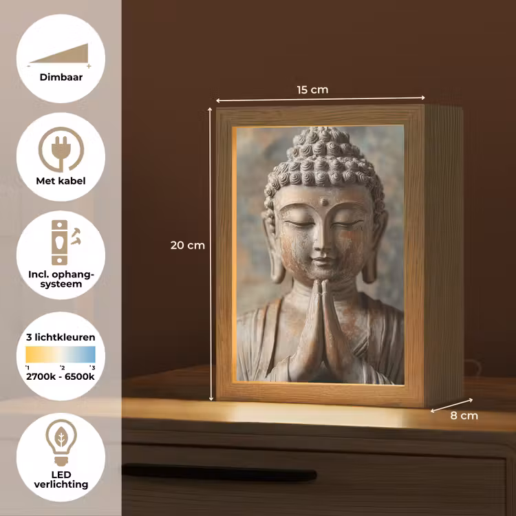 Boedha - Beeld - Bruin - Rust Light Box met kabel (Tafellamp) klein -USP_NL