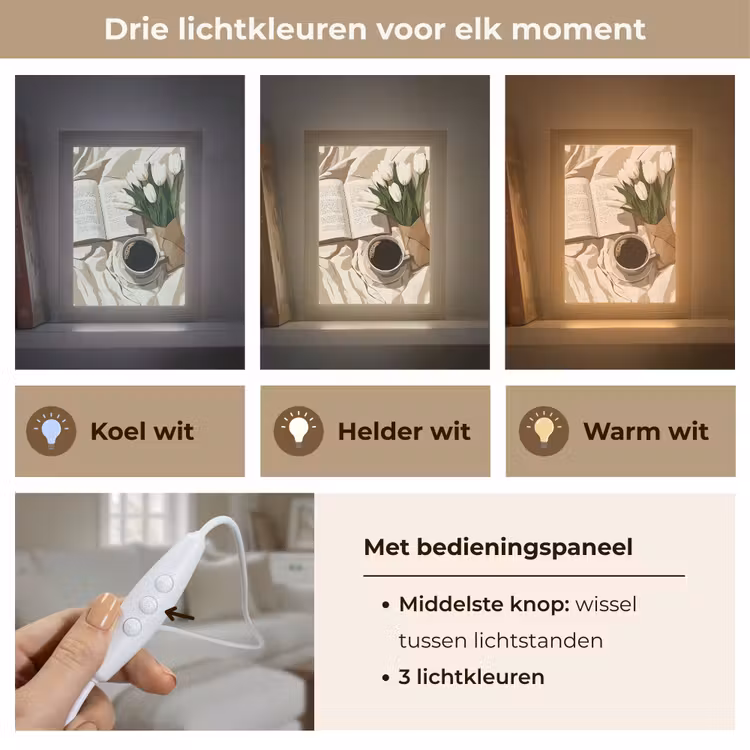 Boek - Illustratie - Tulpen - Koffie Light Box met kabel (Tafellamp) klein -USP_lichtkleurNL
