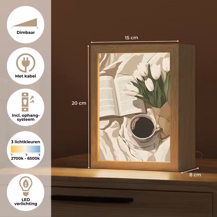 Boek - Illustratie - Tulpen - Koffie Light Box met kabel (Tafellamp) klein -USP_NL
