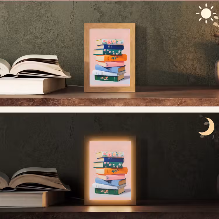 Boeken - Stapel - Kleurrijk Light Box met kabel (Tafellamp) klein -sfeer3