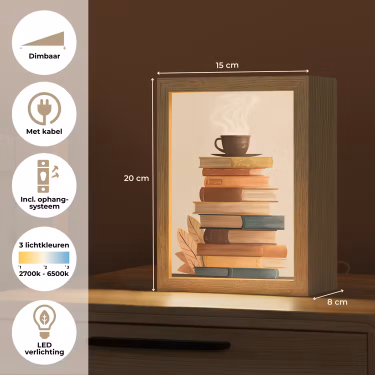 Boeken - Toren - Koffie - Beige Light Box met kabel (Tafellamp) klein -USP_NL