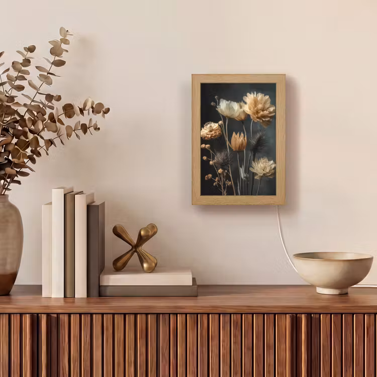 Boeket - Bloemen - Licht - Zwart Light Box met kabel (Tafellamp) klein -sfeer2