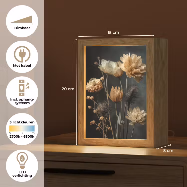 Boeket - Bloemen - Licht - Zwart Light Box met kabel (Tafellamp) klein -USP_NL