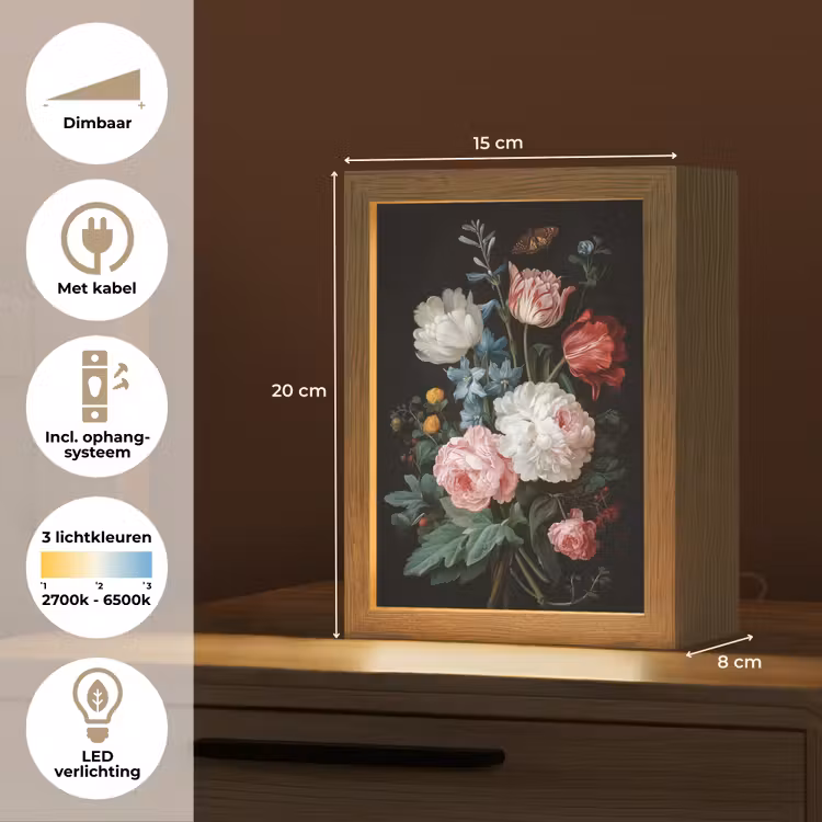 Boeket - Kleurrijk - Klassiek Light Box met kabel (Tafellamp) klein -USP_NL
