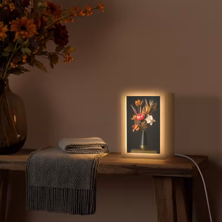 Boeket - Oranje - Gouden - vaas Light Box met kabel (Tafellamp) klein -sfeer4