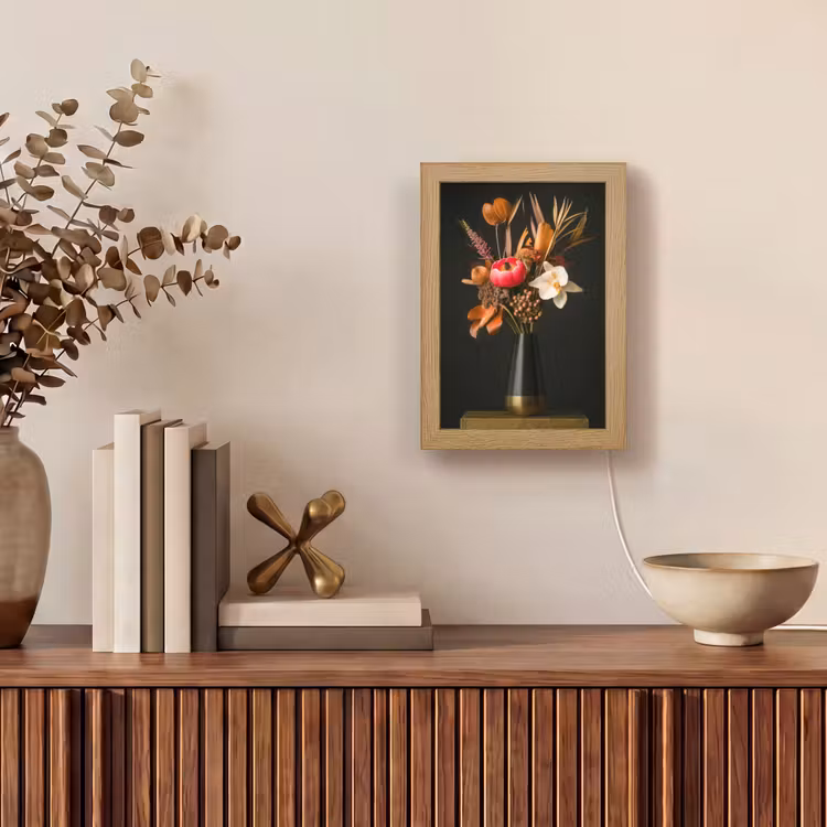 Boeket - Oranje - Gouden - vaas Light Box met kabel (Tafellamp) klein -sfeer2