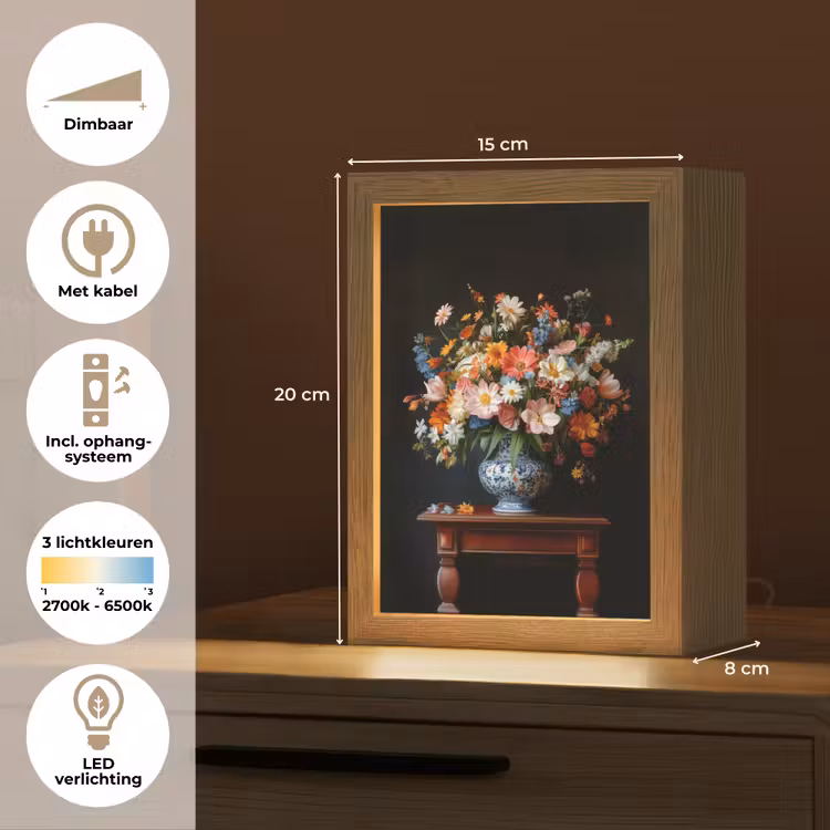 Boeket - Roze - Bloemen - Vaas Light Box met kabel (Tafellamp) klein -USP_NL