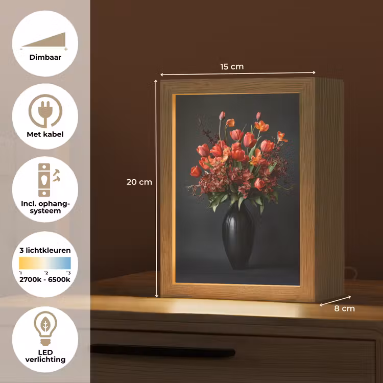 Boeket - Tulpen - Vaas - Rood Light Box met kabel (Tafellamp) klein -USP_NL