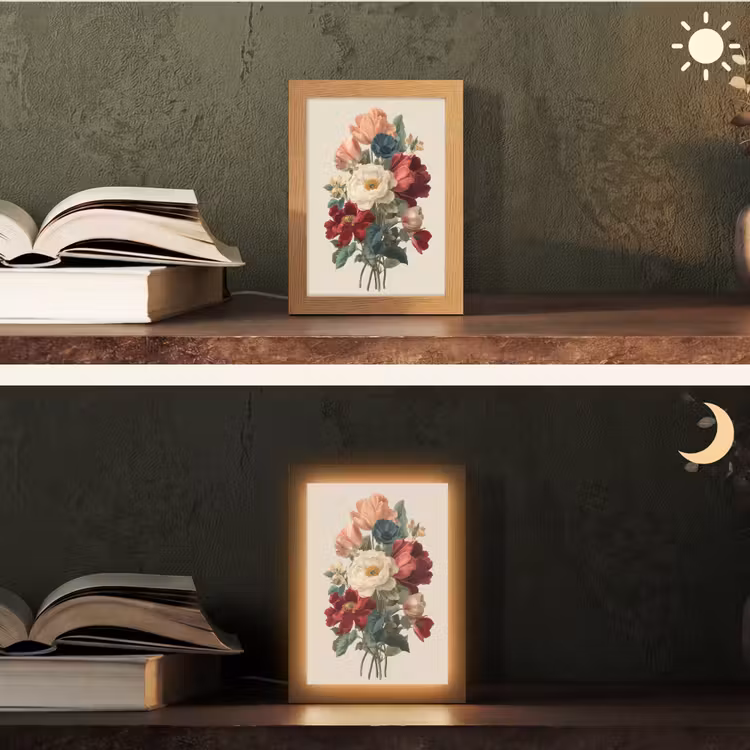 Boeket - Warme tinten - Elegant Light Box met kabel (Tafellamp) klein -sfeer3