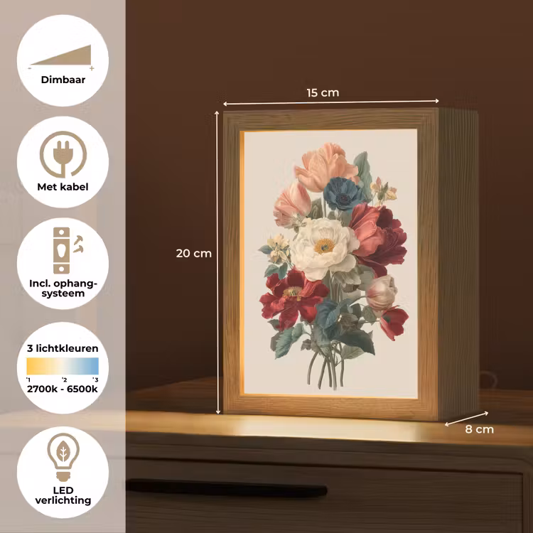 Boeket - Warme tinten - Elegant Light Box met kabel (Tafellamp) klein -USP_NL