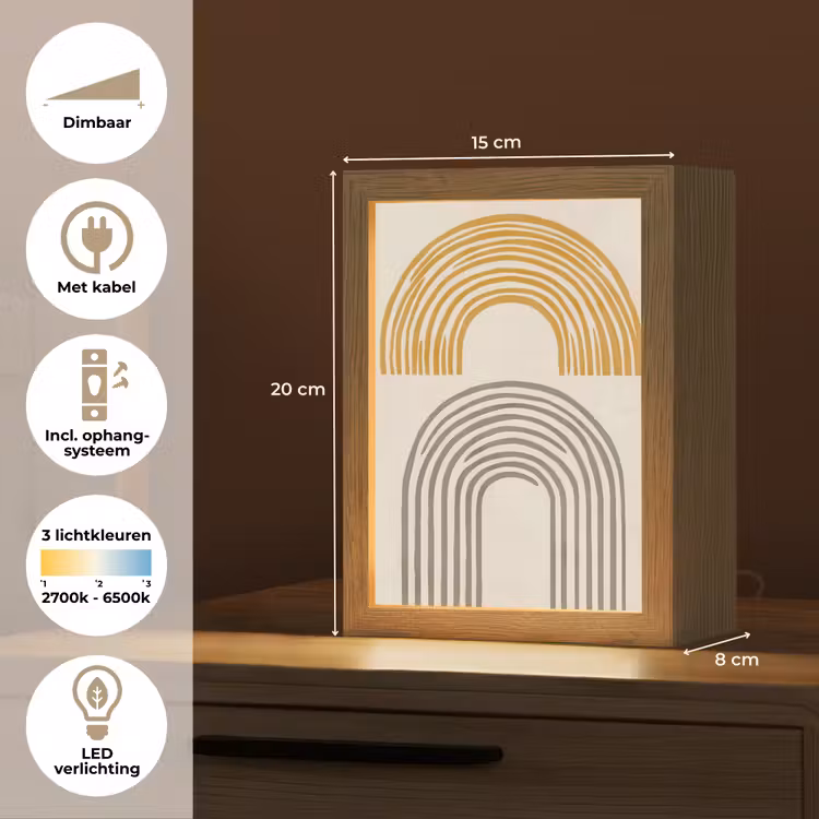 Bogen - Lijnen - Oranje - Minimalistisch Light Box met kabel (Tafellamp) klein -USP_NL