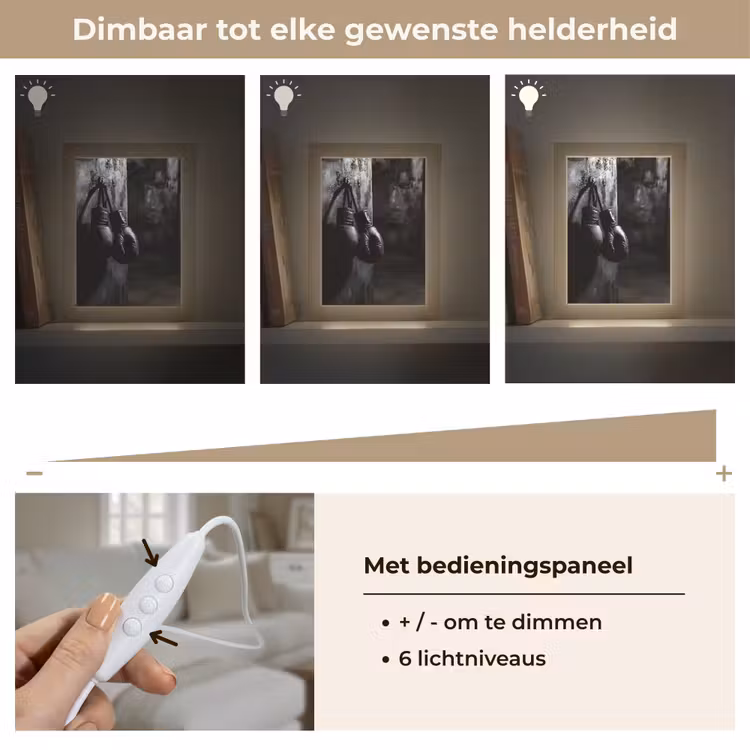 Bokshandschoenen - Muur - Duister - Zwart Light Box met kabel (Tafellamp) klein -USP_dimbaarNL
