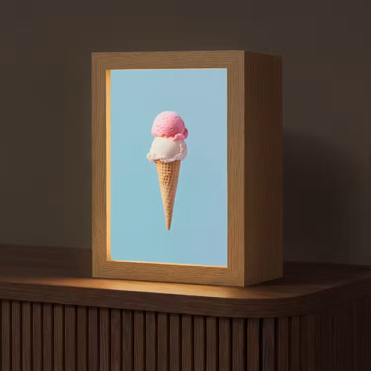 Bolletjes - Schepijs - Hoorntje - Blauw Light Box met kabel (Tafellamp) klein -z3d_website