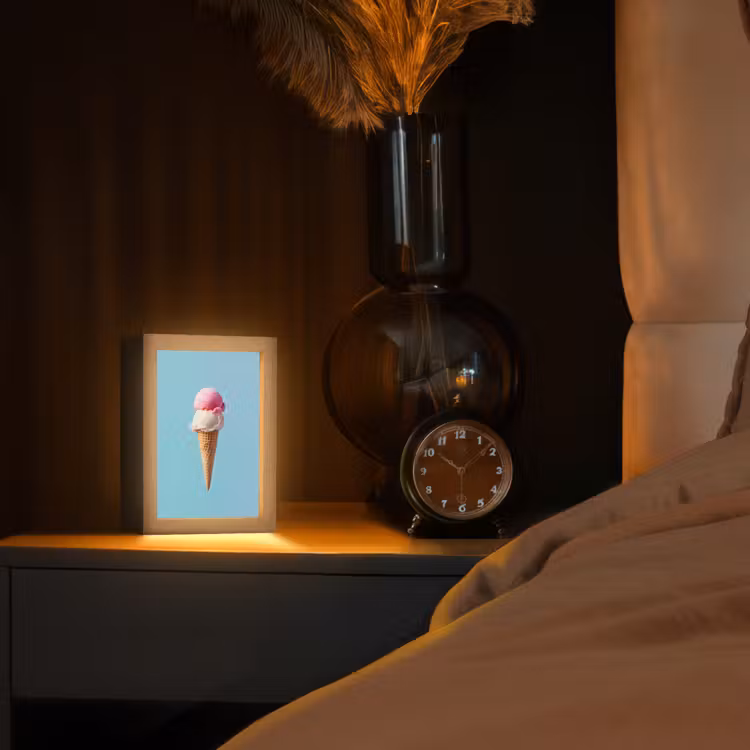 Bolletjes - Schepijs - Hoorntje - Blauw Light Box met kabel (Tafellamp) klein -sfeer1