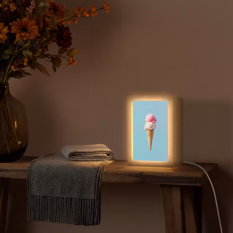 Bolletjes - Schepijs - Hoorntje - Blauw Light Box met kabel (Tafellamp) klein -sfeer4