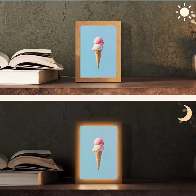 Bolletjes - Schepijs - Hoorntje - Blauw Light Box met kabel (Tafellamp) klein -sfeer3