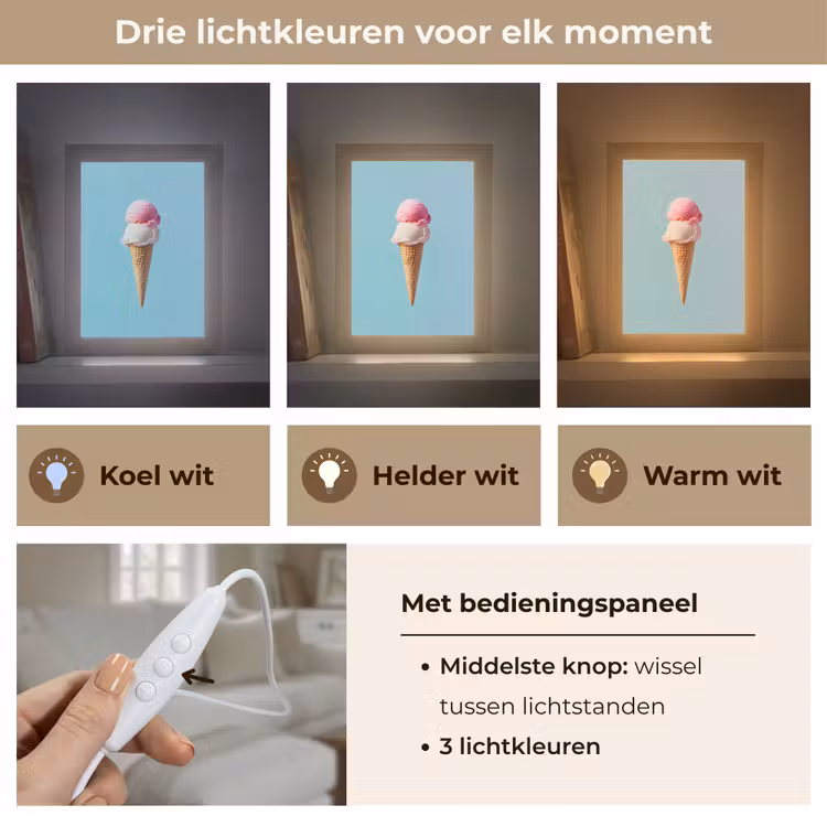 Bolletjes - Schepijs - Hoorntje - Blauw Light Box met kabel (Tafellamp) klein -USP_lichtkleurNL