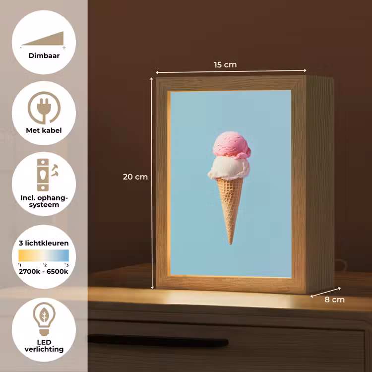 Bolletjes - Schepijs - Hoorntje - Blauw Light Box met kabel (Tafellamp) klein -USP_NL