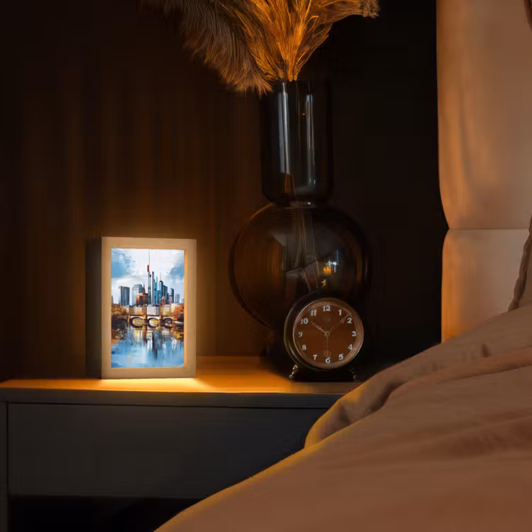 Bomen Frankfurt- Stad - Skyline - Brug Light Box met kabel (Tafellamp) klein -sfeer1