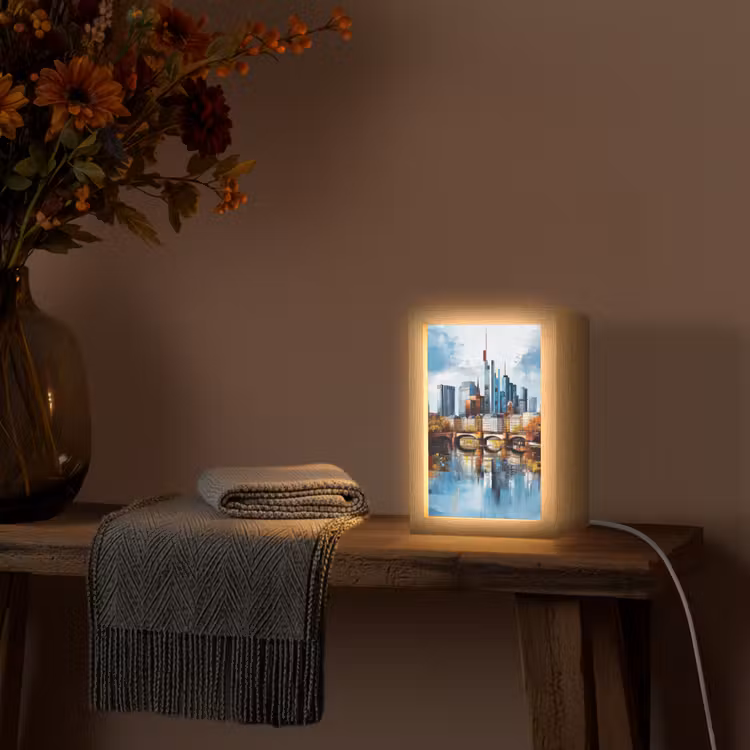 Bomen Frankfurt- Stad - Skyline - Brug Light Box met kabel (Tafellamp) klein -sfeer4