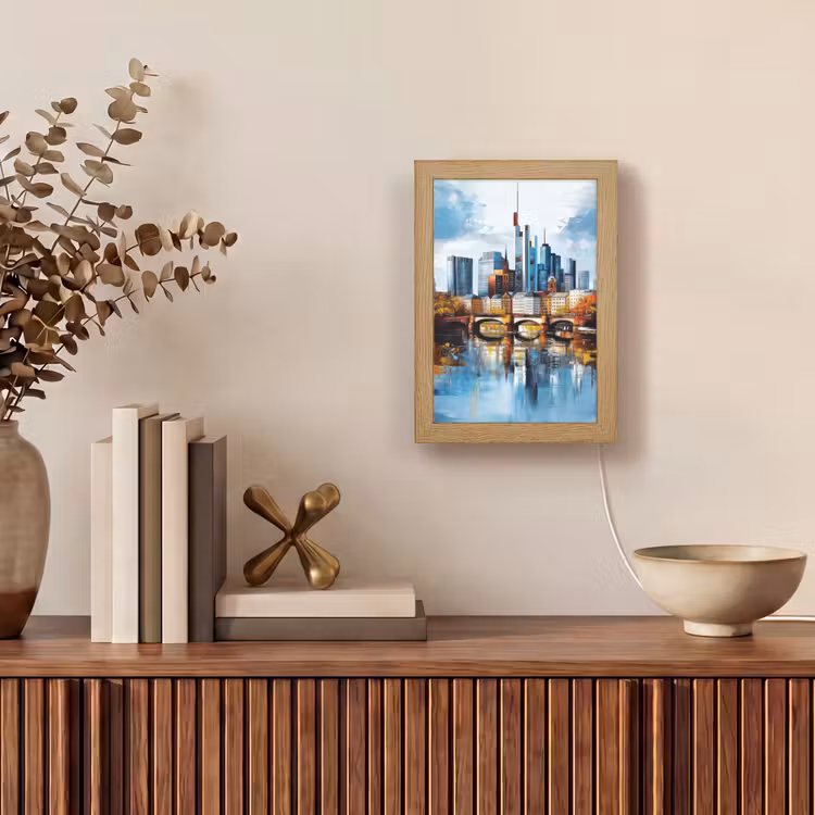 Bomen Frankfurt- Stad - Skyline - Brug Light Box met kabel (Tafellamp) klein -sfeer2