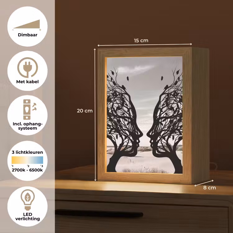 Bomen - Gezicht - Bladeren - Moderne kunst Light Box met kabel (Tafellamp) klein -USP_NL