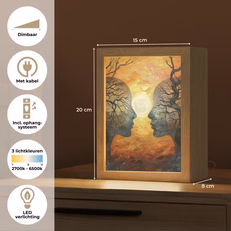 Bomen - Gezichten - Zon - Kunst Light Box met kabel (Tafellamp) klein -USP_NL